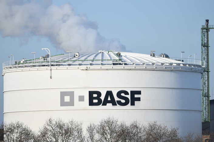 Chemical giant BASF’s logo marks a factory in Germany on Feb. 27. Photo: IC