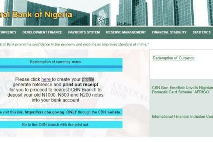 The snippet of the CBN's registration portal dashboard