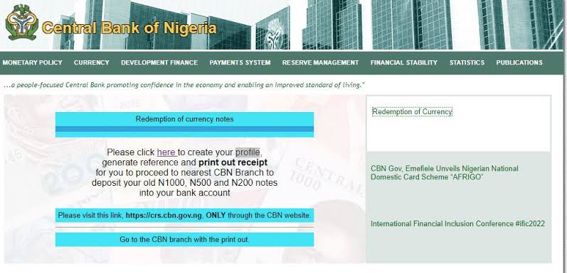 The snippet of the CBN's registration portal dashboard